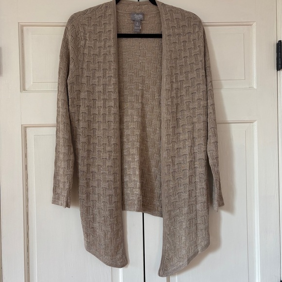 Chicos Travelers Size‎ 1 Cardigan Open Front Metallic Basketweave Chicos Medium - Picture 1 of 14